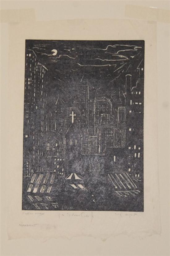 Appraisal: Charlotte Howard Woodcut City Night signed in pencil and dated