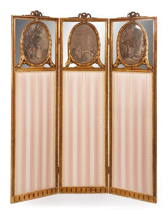 Appraisal: A Louis XVI Giltwood Three-Fold Dressing Screen Height x width