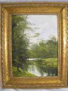 Appraisal: A pair of oil paintings of lake side scenes oil