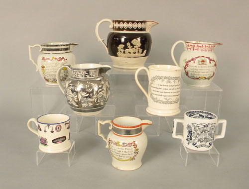 Appraisal: Five Staffordshire pitchers together with mugs th c - tallest