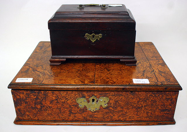 Appraisal: AN ANTIQUE ELM AND BURR WALNUT VENEERED RECTANGULAR BOX with