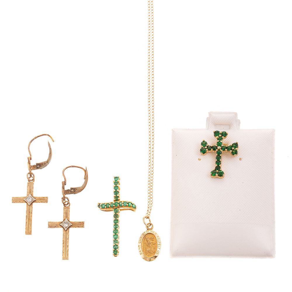 Appraisal: A Collection of Cross Pendants Earrings in Gold K yellow