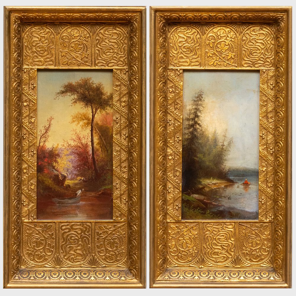 Appraisal: American School Row Boat on a Lake A Pair Two