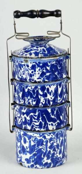 Appraisal: American Cobalt Blue Swirl Dinner Carrier Description Rare Five-piece stackable