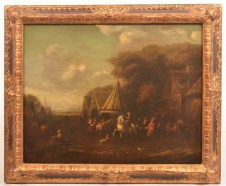 Appraisal: th Cent Oil Painting Depicting a Village Scene Unsigned th