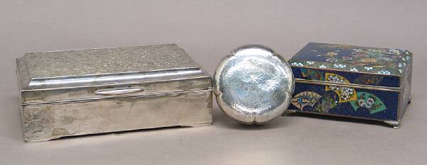 Appraisal: Three Japanese metal covered boxes One decorated with blue ground