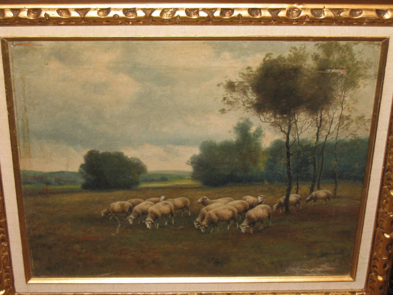 Appraisal: E OLIVER Sheep grazing in a landscape oil on canvas