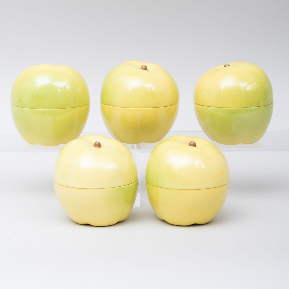 Appraisal: Group of Five Limoges Porcelain Apple Form Boxes and Covers