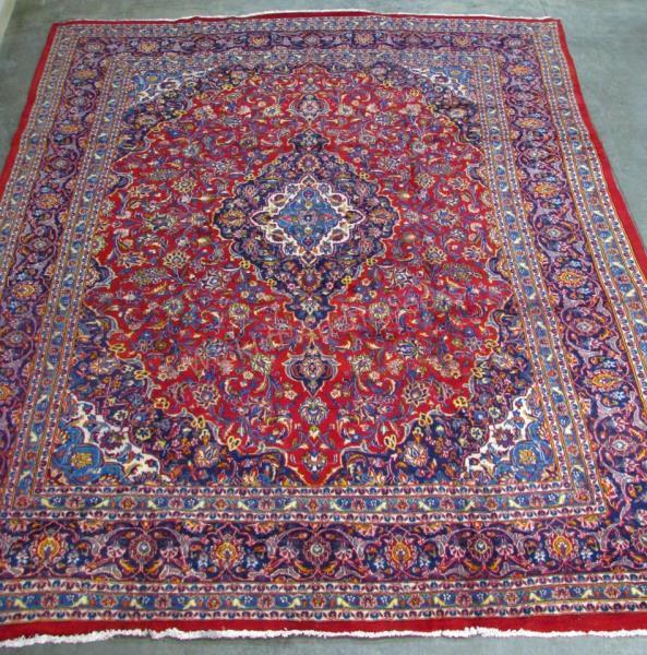 Appraisal: Antique Handmade Oriental Room Size Rug Kashan design red field