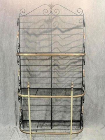 Appraisal: Decorative Brass and Black Bakers Rack From a Bronxville estate