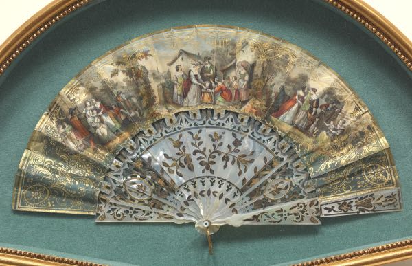 Appraisal: ANTIQUE HAND DECORATED FAN WITH LOUIS XIII PERIOD SCENES IN