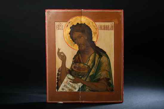 Appraisal: RUSSIAN ICON SAINT JOHN THE FORERUNNER th century Tempera gesso