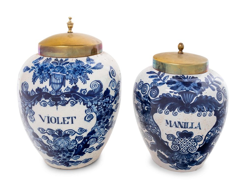 Appraisal: Two Delft Blue and White Tobacco Jars Two Delft Blue