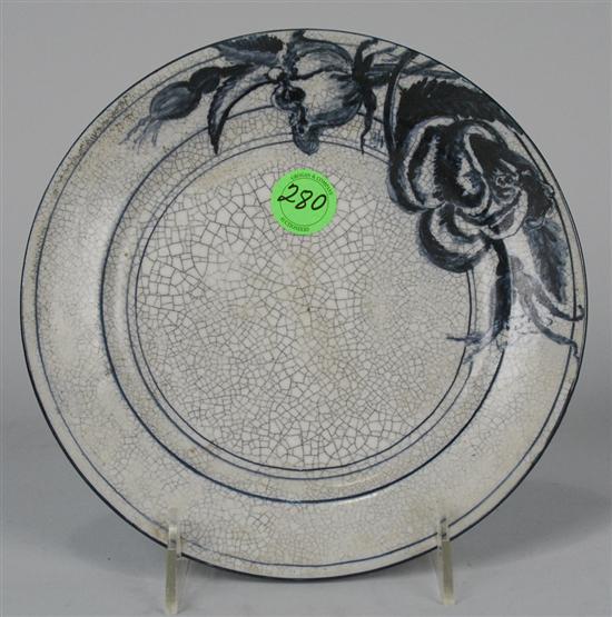 Appraisal: RARE DEDHAM POTTERY ROSE DECORATED PLATE signed HR for Hugh