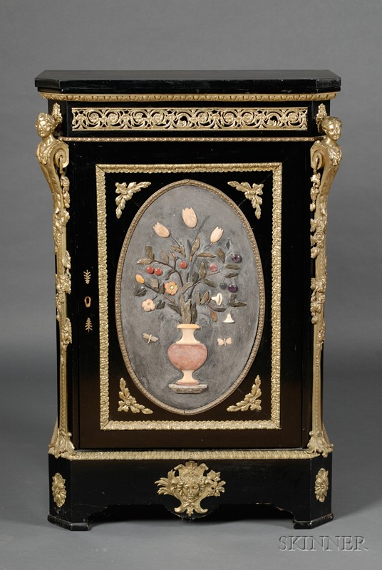 Appraisal: Napoleon III Ebonized Bronze and Soapstone-mounted Side Cabinet third quarter