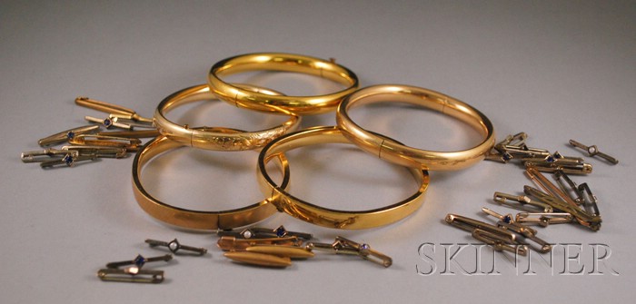 Appraisal: Five Gold-filled Bangle Bracelets and a Group of Mixed Metal