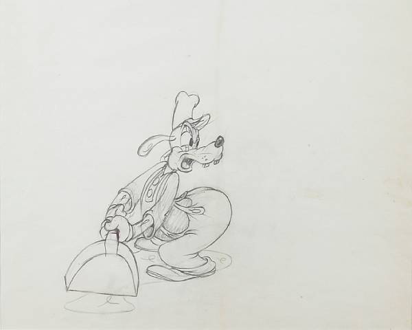 Appraisal: Four Walt Disney animation drawings of Goofy all graphite on