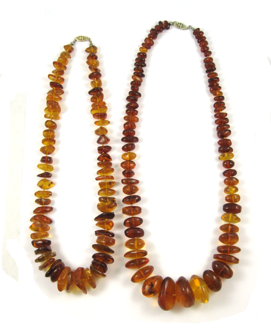 Appraisal: TWO MULTI-COLOR BALTIC AMBER BEAD NECKLACES including a inch necklace