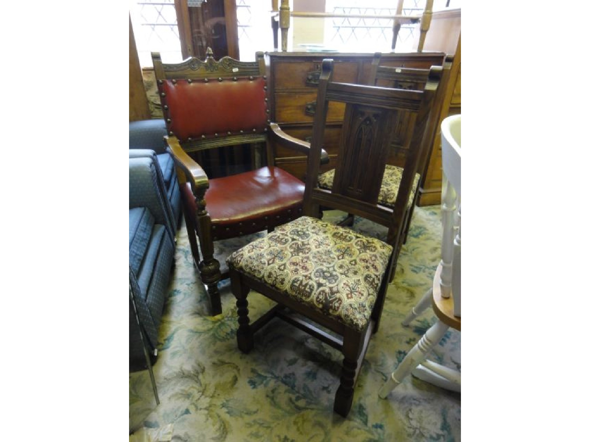 Appraisal: A pair of Old Charm oak dining chairs with upholstered