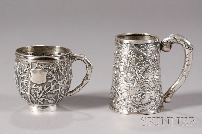 Appraisal: Two Chinese Export Silver Mugs c one with tapered straight