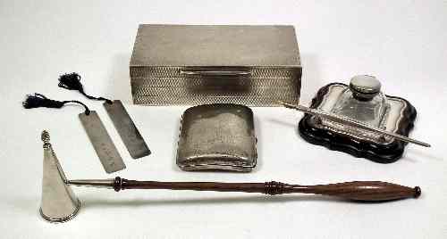 Appraisal: A George V silver rectangular cigar box decorated with engine