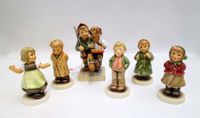 Appraisal: SIX GERMAN HUMMEL PORCELAIN FIGURES TM- - Volunteers HUM H