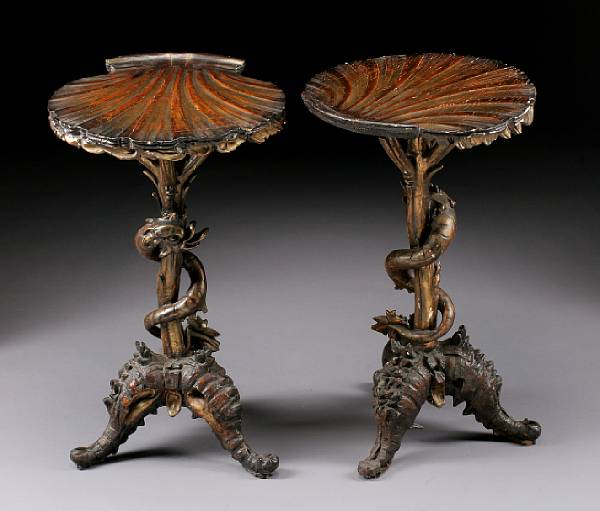 Appraisal: A pair of Italian silver gilt and painted grotto style