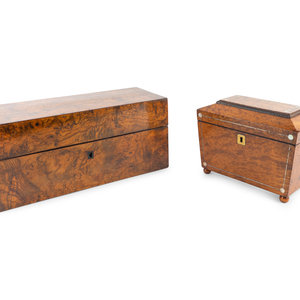 Appraisal: Two English Burlwood Boxes TH CENTURY comprising a Regency style