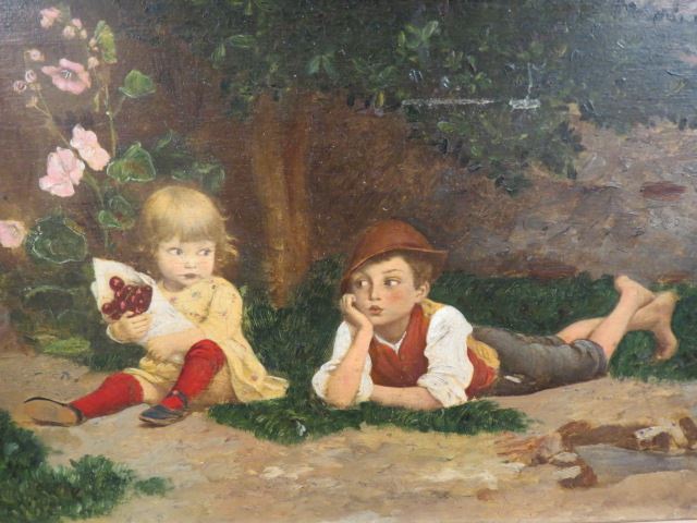 Appraisal: th Century Artwork of Young Boy and Girl at rest