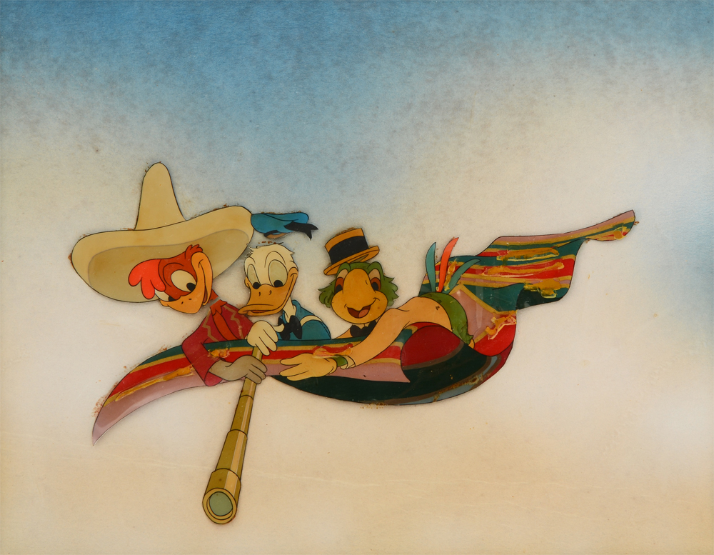 Appraisal: SIGNED WALT DISNEY TRES CABALLEROS CARTOON ANIMATION CEL Featuring Donald