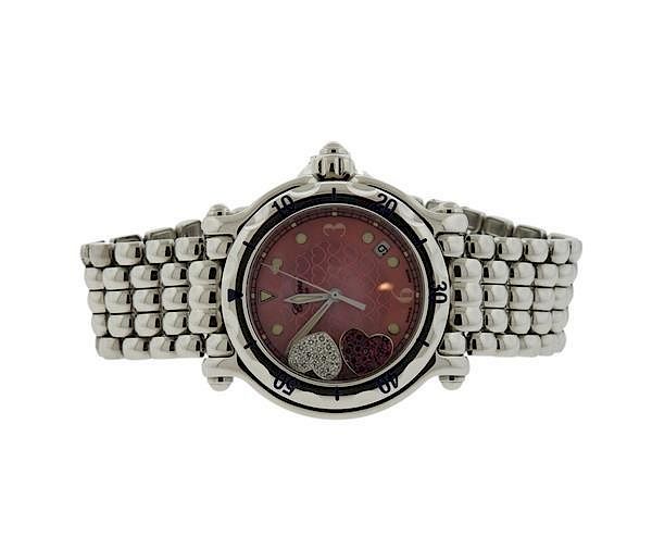 Appraisal: Chopard Happy Sport Ruby Diamond Heart Watch Ref METAL Stainless