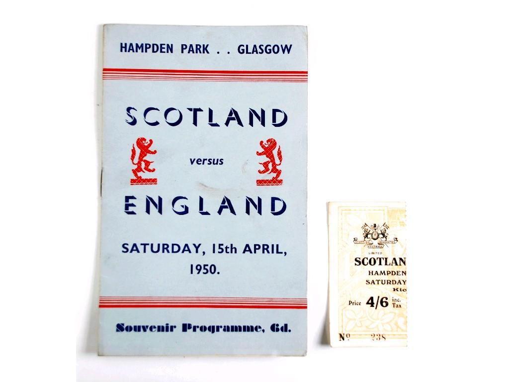 Appraisal: SOUVENIR PROGRAMME SCOTLAND V ENGLAND WITH TICKET STUB EST -