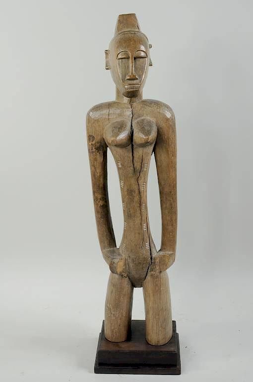 Appraisal: African Carved Wood Female Figure On Stand African carved wood