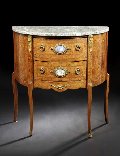 Appraisal: Louis XV-Style Burlwood and Marble-Top Cabinet ca the bowed marble