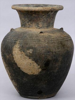 Appraisal: NORTHERN THAI SAWANKALOKE GREY-GLAZED POTTERY VASE The ovoid bowl with