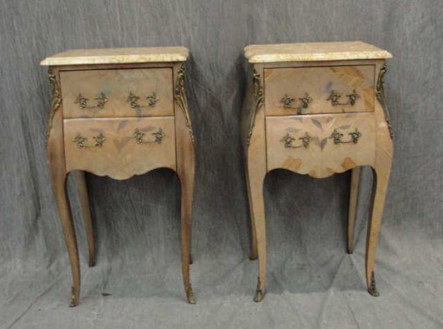 Appraisal: Pair of Marbletop End Tables as is varnish coming off