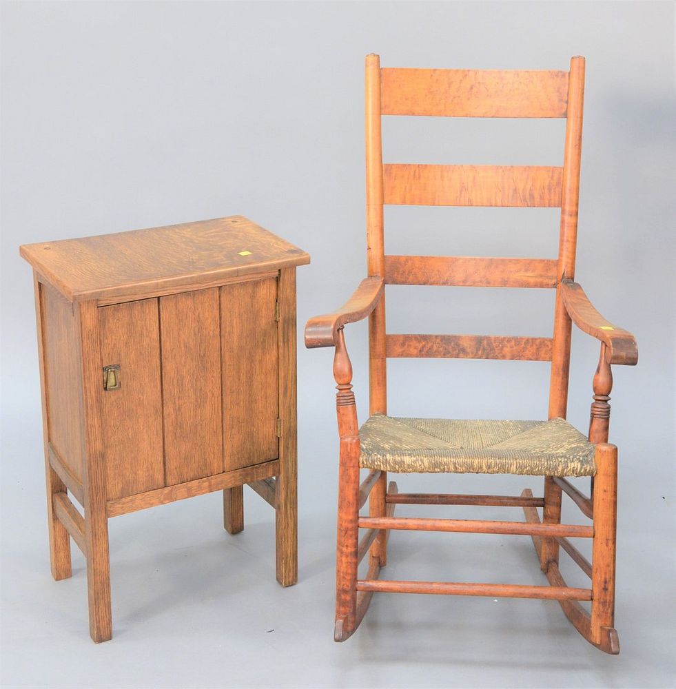 Appraisal: Two-piece lot to include maple rocker with rush seat along