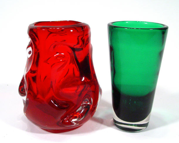 Appraisal: Red Whitefriars knobbly glass vase and a green glass beaker