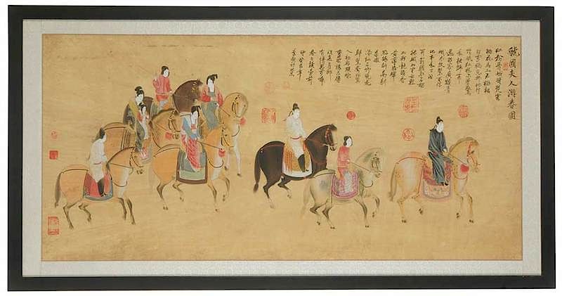 Appraisal: Chinese Scroll With Traveling Procession Chinese th century hand painted