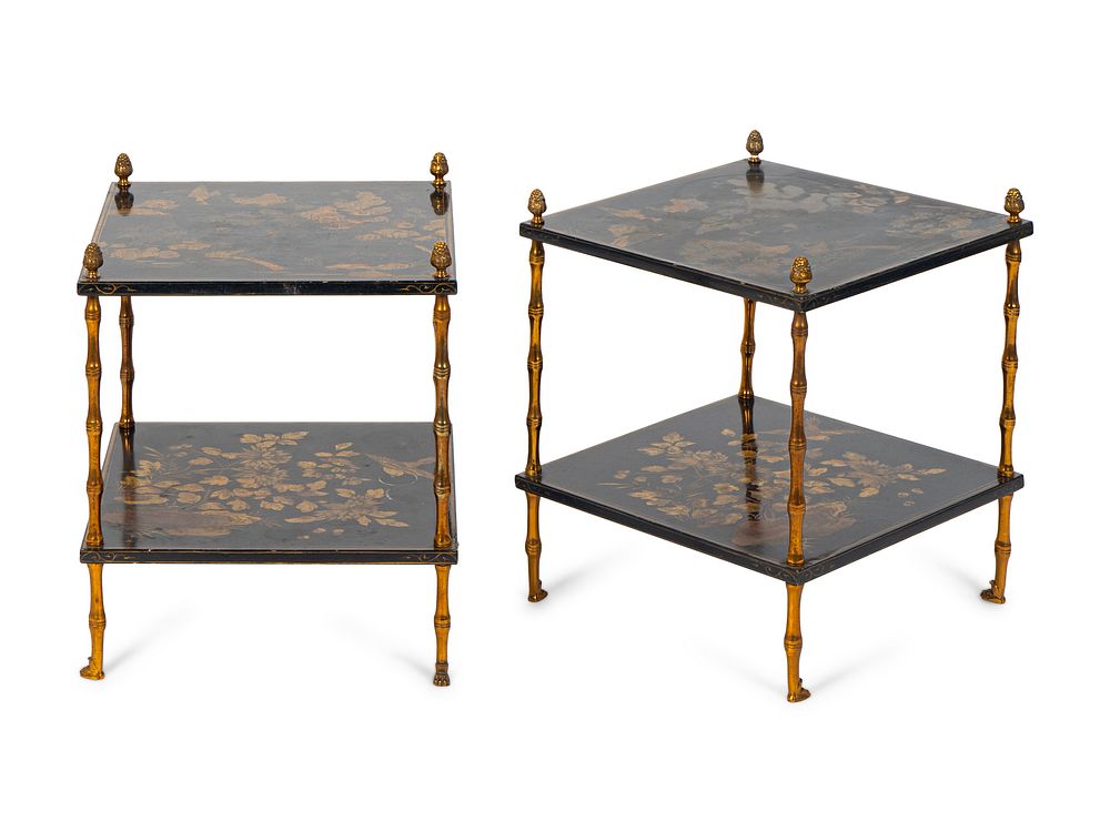 Appraisal: A Pair Gilt-Bronze-Mounted Two-Tiered Lacquered Tables Height x width x