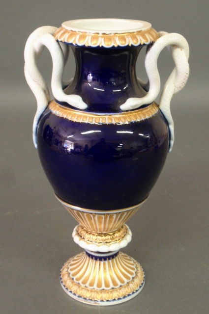 Appraisal: - Meissen cobalt blue urn late th c with entwined