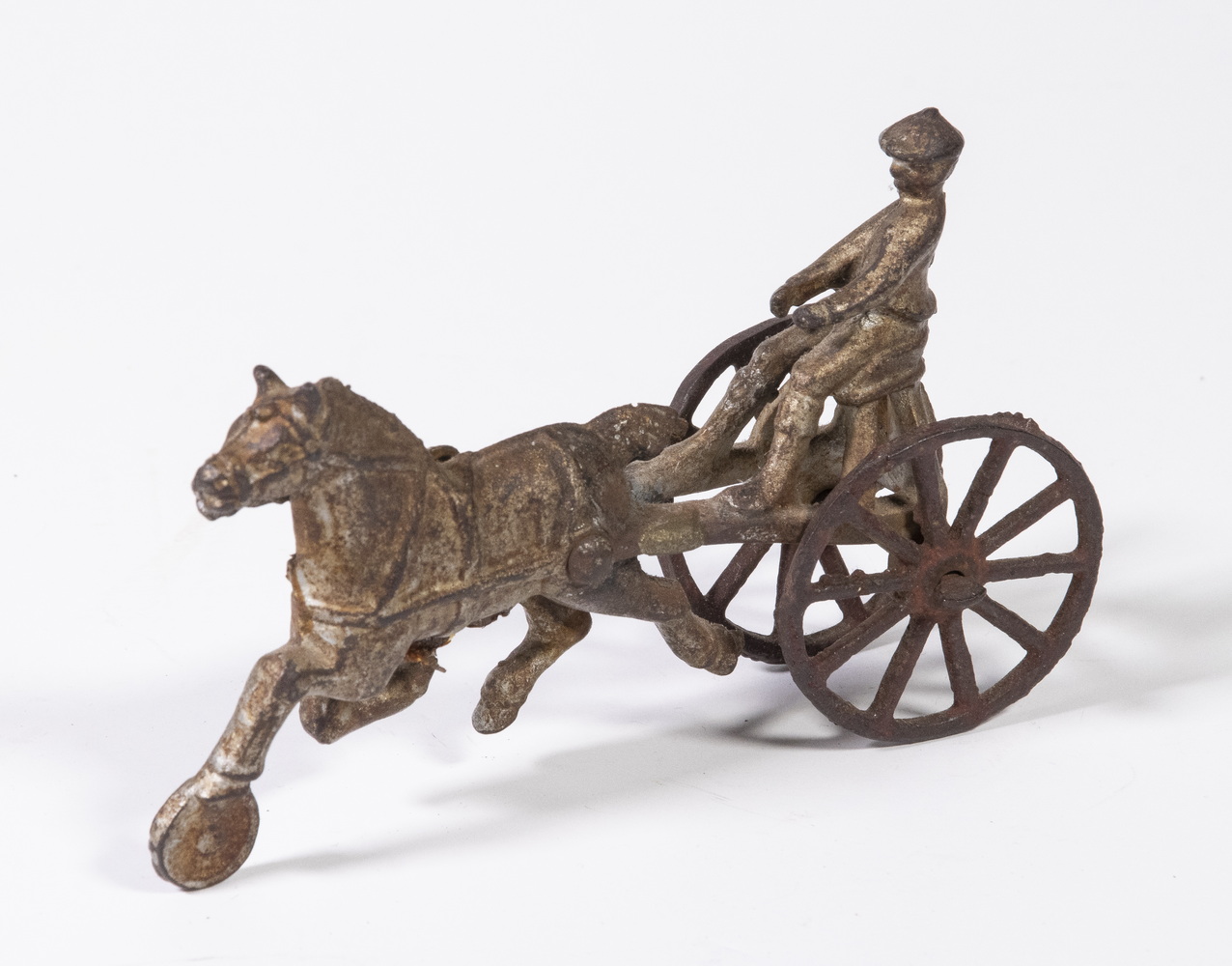 Appraisal: CAST IRON HORSE DRAWN SULKY TOY Circa s Painted Iron