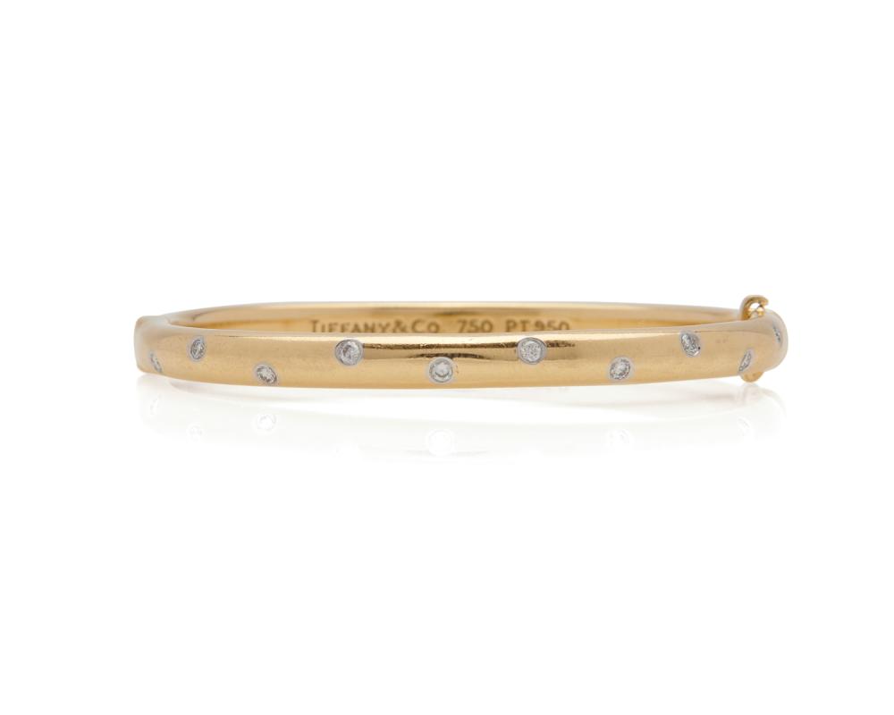 Appraisal: TIFFANY CO K Gold Platinum and Diamond 'Etoile' Bangle Bracelet