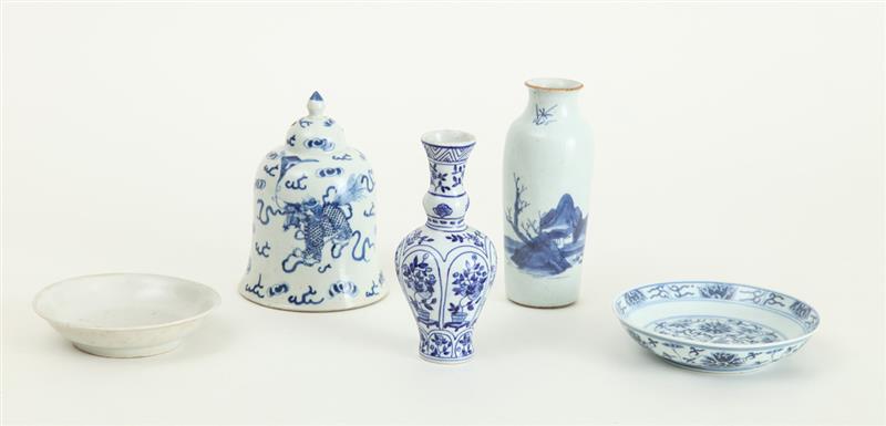 Appraisal: CHINESE BLUE AND WHITE SMALL BALUSTER-FORM VASE AND FOUR OTHER