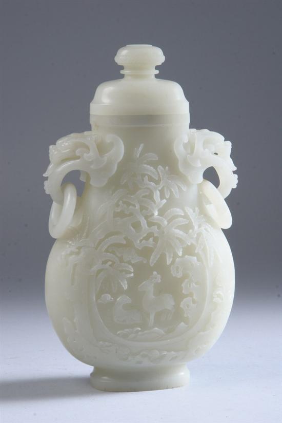 Appraisal: CHINESE WHITE JADE VASE AND COVER Of ovoid form Carved