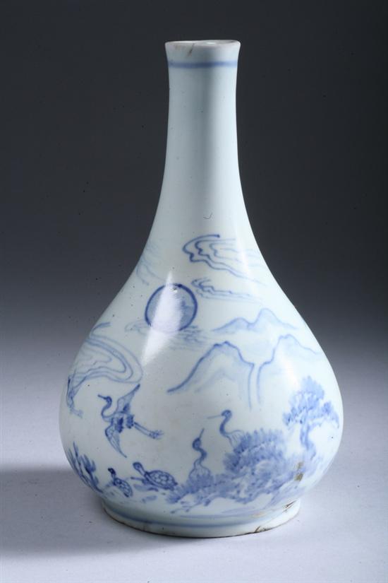 Appraisal: KOREAN BLUE AND WHITE PORCELAIN VASE crane and riverscape decoration