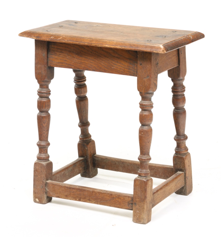 Appraisal: ENGLISH JOINT STOOL Eighteenth century oak Small stool with pegged