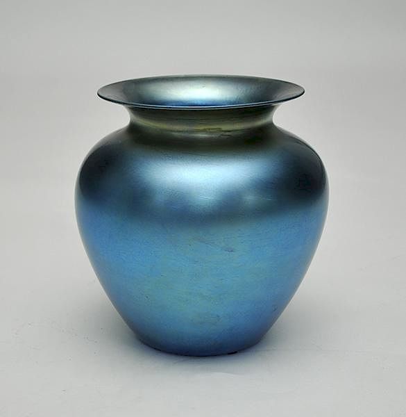 Appraisal: Durand Blue Art Glass Globular Vase Durand blue art glass