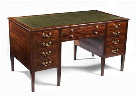 Appraisal: A George III mahogany kneehole partners' desk the rectangular moulded