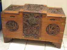 Appraisal: A late th century Chinese brass bound camphorwood chest with